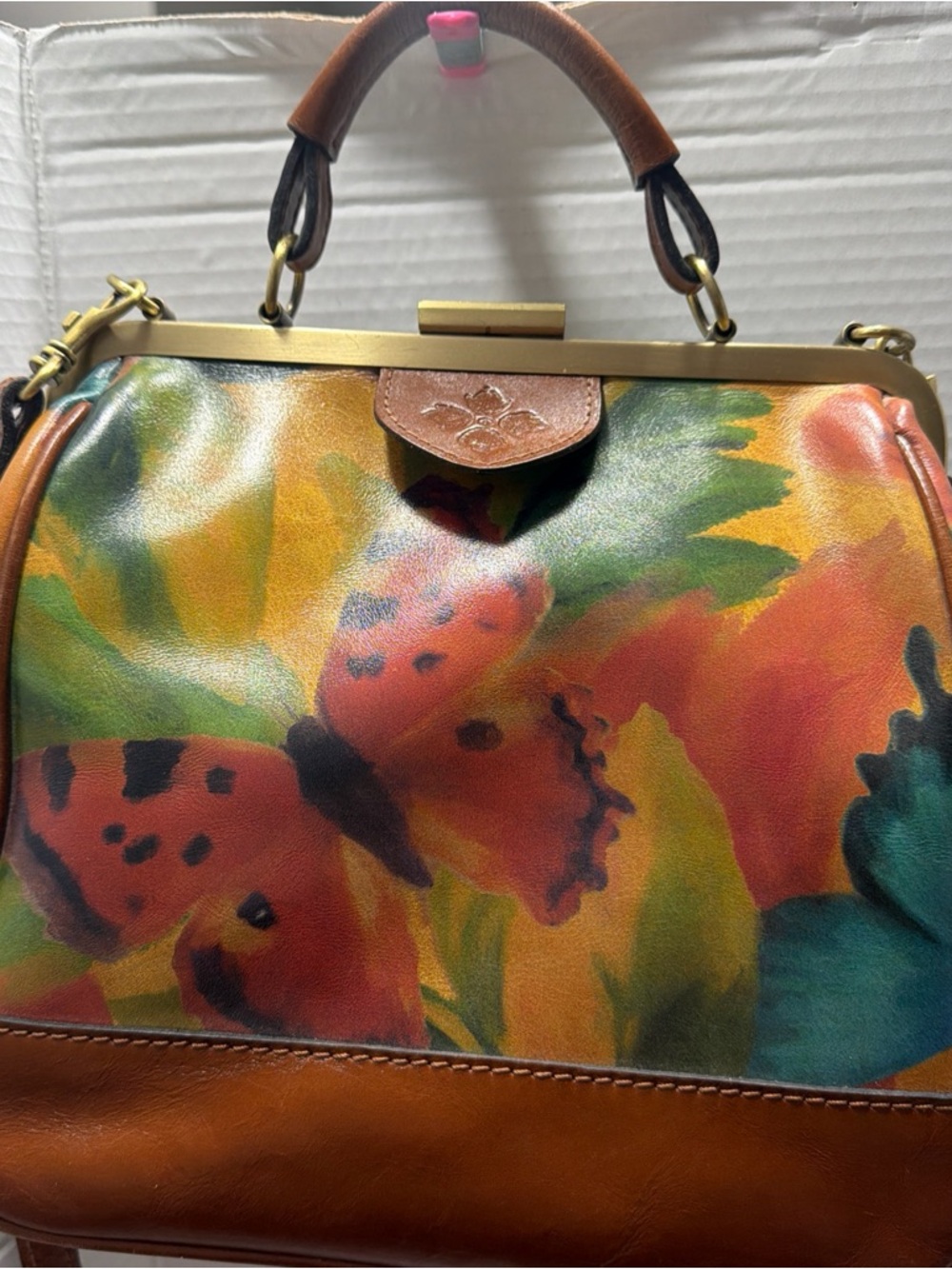 RARE Patricia Nash Eloise Convertible Frame Bag Watercolor Floral & butterflies